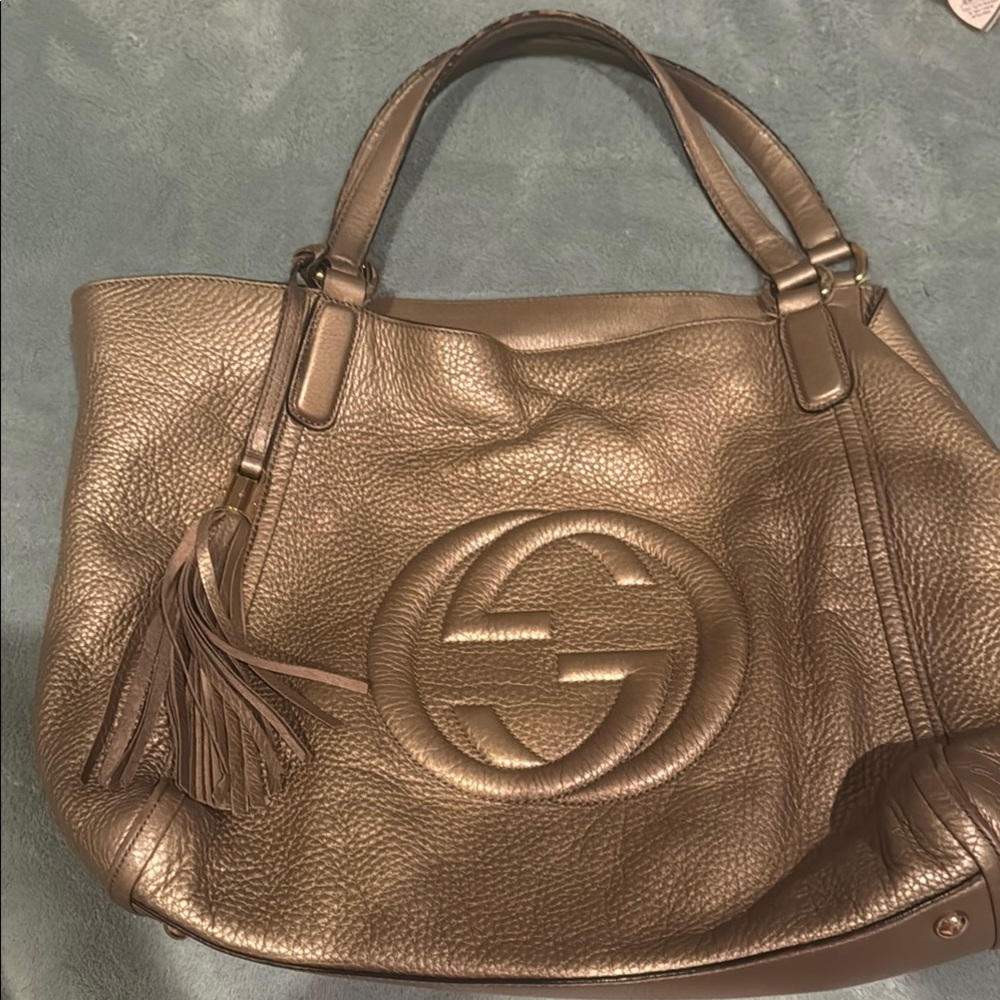 Gucci Metallic Gold Leather Tote Bag